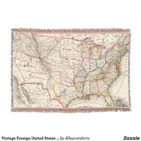 Vintage Foreign United States Map 1845 Throw Blanket
