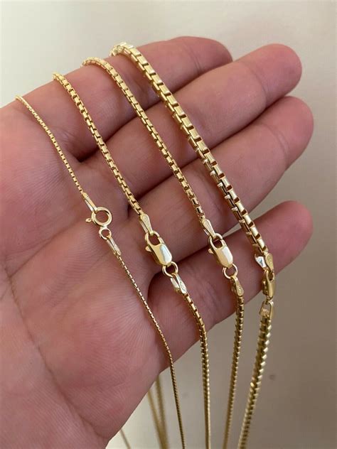 14k Gold Solid 925 Sterling Silver Rounded Box Chain 1 3mm Necklace Men