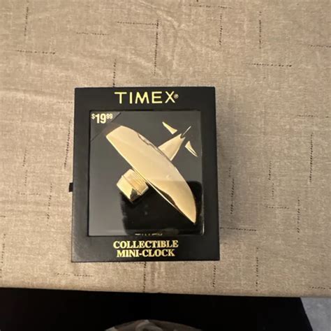 Timex Collectible Mini Brass Airplane Clock Desk Paperweight Gold