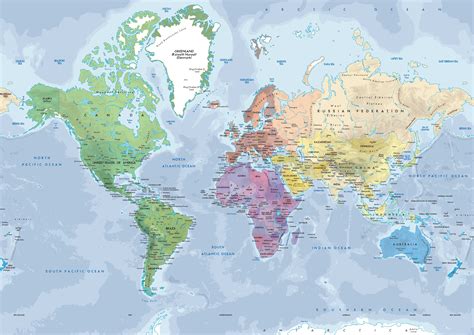 Physical And Political World Map Wallpaper Mural