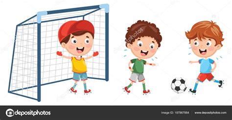 Vector Illustration Kid Playing Football Stock Vector Image By