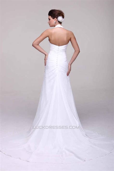 Sheathcolumn Halter Beaded Chiffon Bridal Wedding Dresses Wd010521