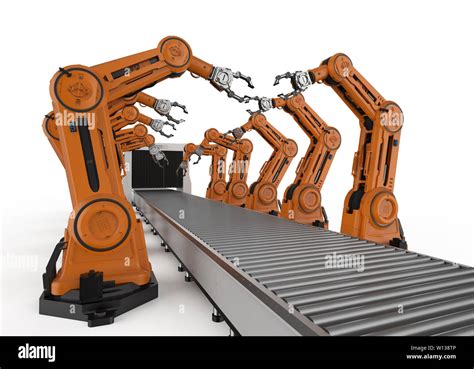 Automation Industry Concept With 3d Rendering Robot Assembly Line In