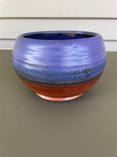 Blue And Brown Hand Thrown Pottery Planter Etsy