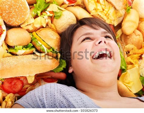 Happy Overweight Woman Fast Food Stock Photo 101826373 Shutterstock