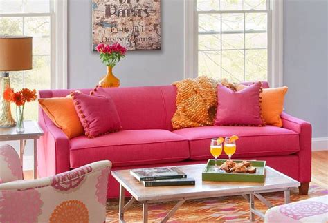 Orange Embraces Hot Pink On The Blake Sofa For A Pleasant Surprise
