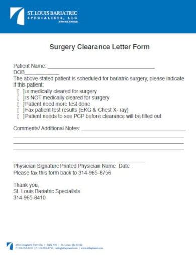 Letter Of Clearance For Surgery Certify Letter