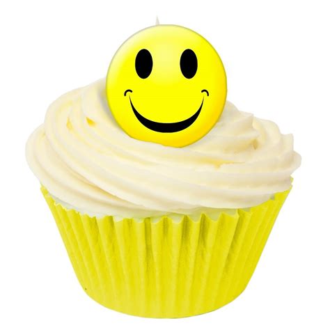 Yellow Smiley Face Edible Toppers Pack Of 36