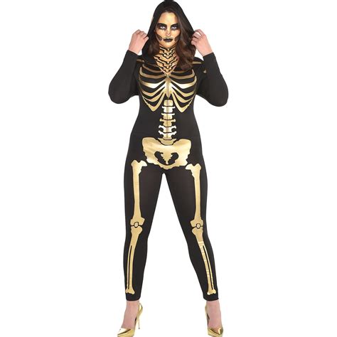 Adults Skeleton Costume Ladies 24 Carat Bones Halloween Fancy Dress