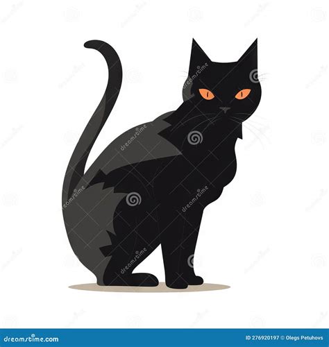 A Black Cat With Orange Eyes Sitting On A White Background Stock Illustration Illustration Of