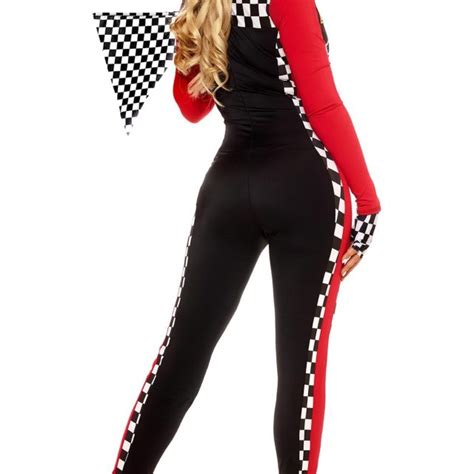 Sexy Ladies Racing Costume Race Car Driver Outfit Long Sleeves Plaid Jumpsuit Dreamgirl Fancy