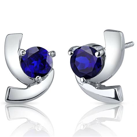 Ct Round Blue Sapphire Sterling Silver Stud Earrings