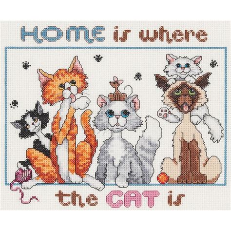 Counted cross stitch patterns on 22 count. Home Is Where The Cat Is Counted Cross Stitch Kit-10"X8 ...