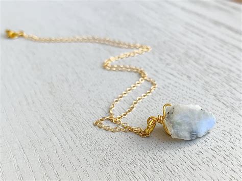 Raw Moonstone Necklace Healing Crystal Necklace Rough Etsy