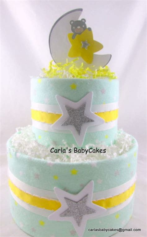 Baby Diaper Cake Moon And Stars Diaper Cake Neutral Diaper Etsy