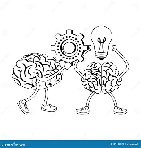 Cartoon Brains Couple And Both With Glasses And Holding