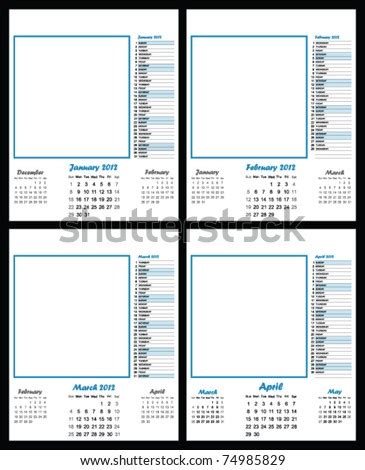 There should be no extra space padding. 2012 Blank Calendar Template January To April Copy Space ...