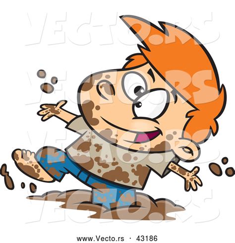 Vector Of A Happy Cartoon Boy Playing In Mud By Toonaday 43186