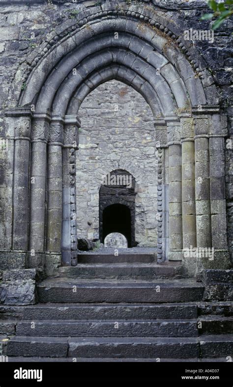 Stone Gothic Arch At The Cong Abbey In Ireland Stock Photo Alamy