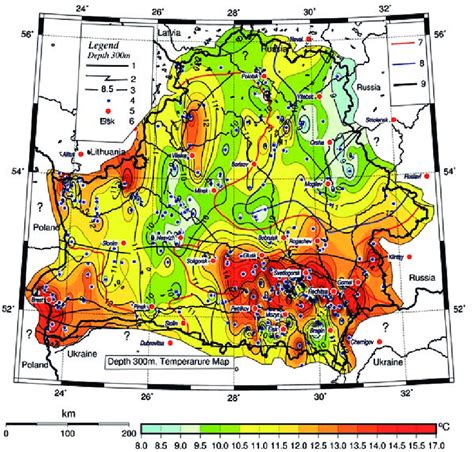 Temperature Distribution Map At The Depth Of 300 M Within Belarus