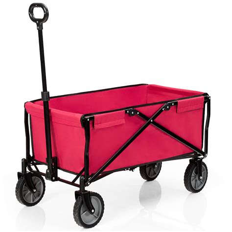 Costway Collapsible Outdoor Utility Wagon Folding Garden Tool Cart Red