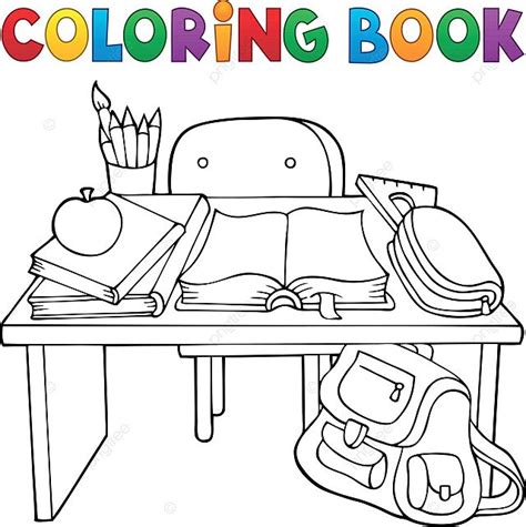 Coloring Book School Desk Theme Furniture Equipment Table Vector