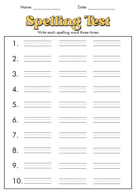 Free Printable Blank Spelling Sheets Printable Templates