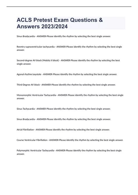 ACLS Pretest Exam Questions & Answers 2023/2024 - ACLS Pretest - Stuvia US