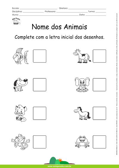 Atividades Prontas Letra Inicial E Projeto Animais A