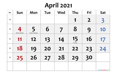 Free Printable April 2021 Calendar With Holidays Free Printable 2021 Images