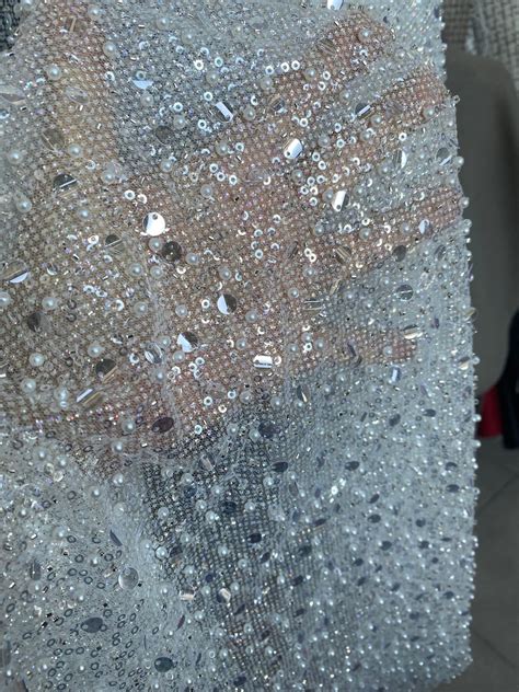 Glitter Tulle Beaded Lace Fabric For Wedding Dress Warm White Etsy