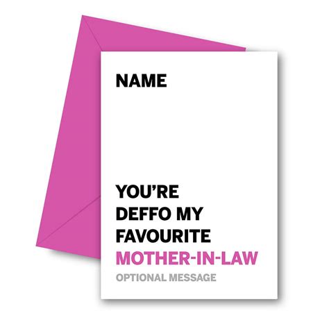 Buy Mothers Day Card For Mother In Law Deffo Favourite Mother In Law Card Any Age 50th 55th
