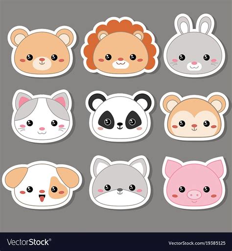 Set Of Cartoon Cute Animal Faces Vector Illustration Download A Free
