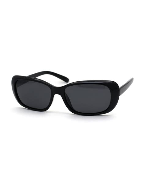 Sa106 Antiglare Polarized Lens Womens Narrow Rectangular Mod Retro Sunglasses Shiny Black Blue