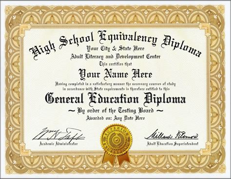 Ged General Education Diploma High School Equivalency Gold Very