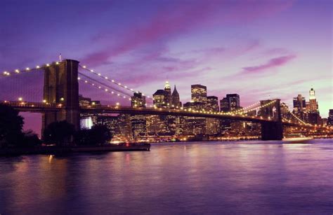 Purple Sky Brooklyn Bridge City Plain Bridge Wallpaper City Wallpaper