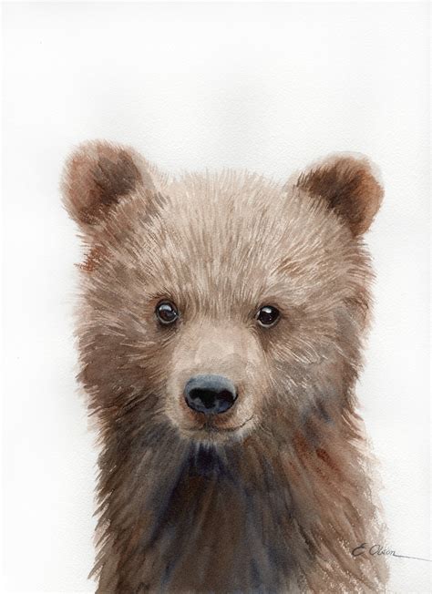 Original Watercolor Grizzly Bear Cub Cute Baby Bear Painting Etsy Uk