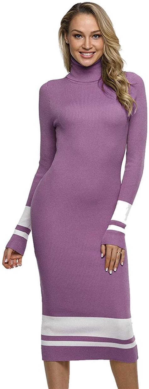 Prettyguide Women Sweater Dress Turtleneck Ribbed Knit Slim Fit Long