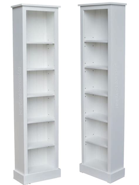 White Painted Narrow Bookcase Solid Wood 6ft Tall Display Unit