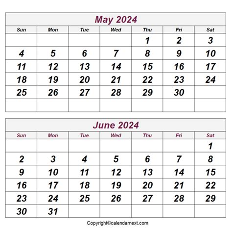 Printable May June Calendar Calendar Next
