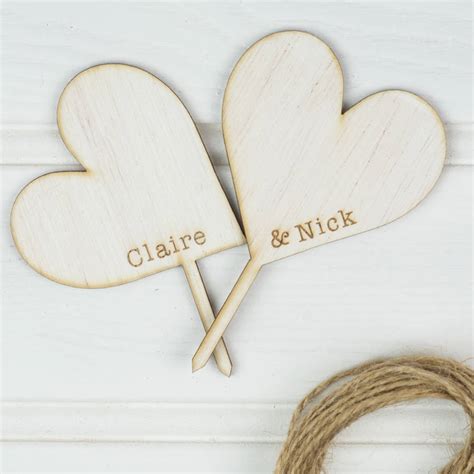 Personalised Wooden Heart Cake Toppers By Bespoke And Oak Co