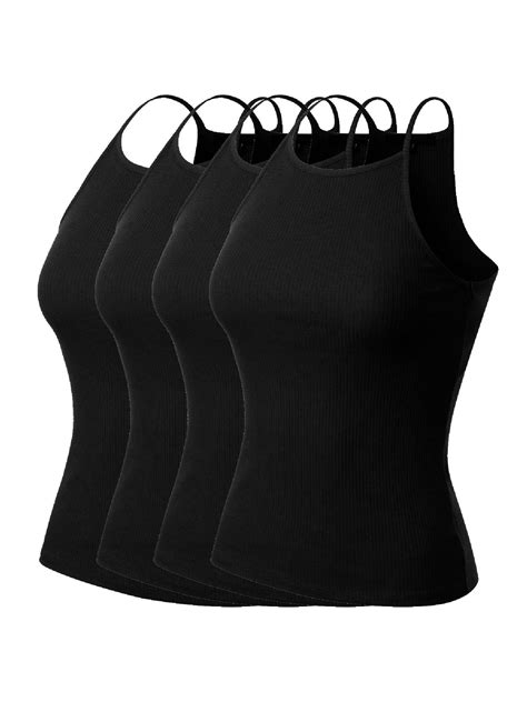 Mixmatchy Womens 4 Pack Simple Casual Basic Active High Neck Ribbed Tank Top