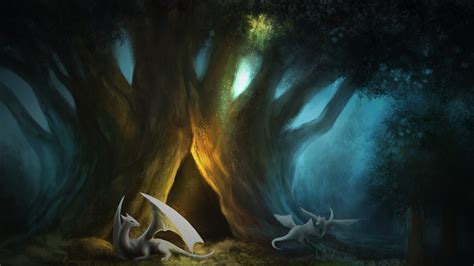 Wallpaper Sunlight Trees Painting Forest Digital Art Fantasy Art