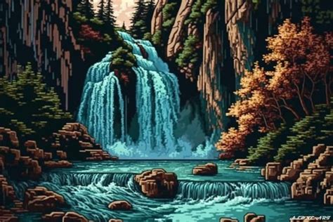 Stunning Waterfalls Pixel Art Graphic By Alone Art · Creative Fabrica