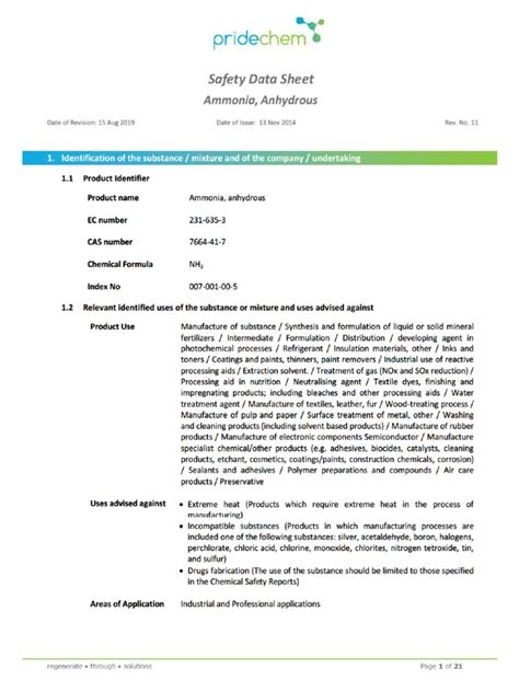 Anhydrous Ammonia Sds 995 By Pcis 15 Aug 2019 Protected Pdf