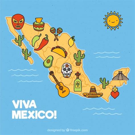 Descarga Vector De Mapa Ilustrado De Mexico Con Elementos Tradicionales