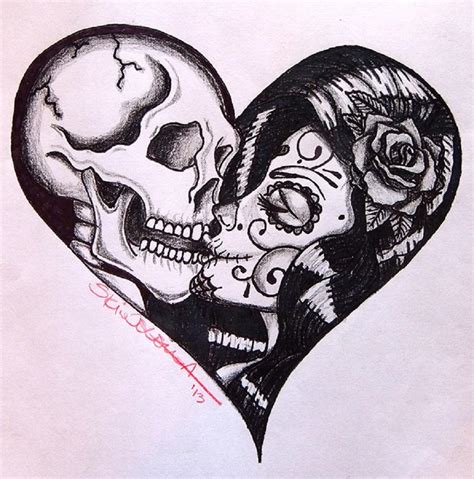 Heart Kiss By Skinderella Sugar Skull Skeleton Lovers Canvas Art Print