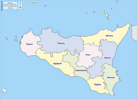 Sicilia Province Cartina Italia Mappa Fisica