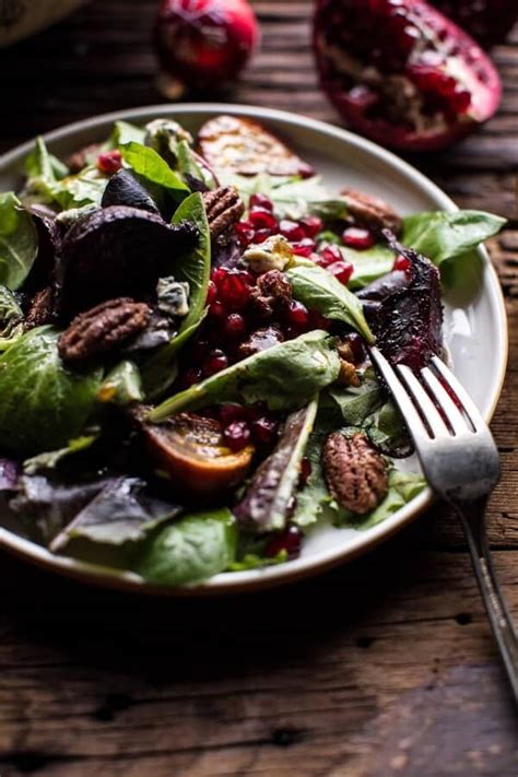 Winter Beet And Pomegranate Salad With Maple Candied Pecans Balsamic