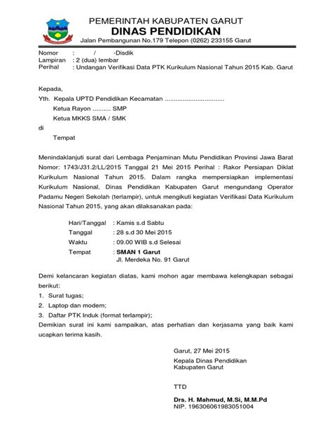 Contoh surat dinas pemerintah kabupaten dan universitas. Kop Surat Dinas Pendidikan Kabupaten Garut - Contoh Kop Surat